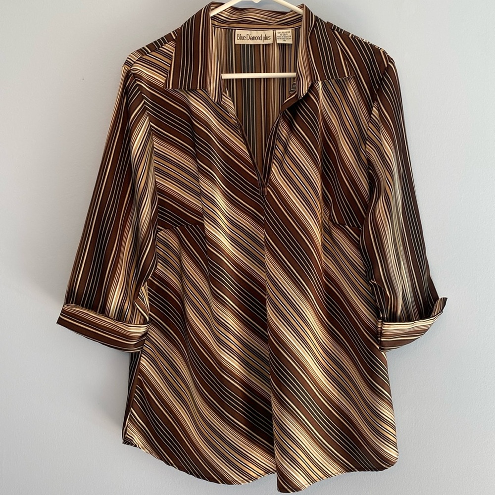 Blue Diamond Plus Women’s Brown Striped Blouse